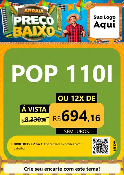 Modelo de Cartaz para Cartaz A4 Vertical com o tema Arraiá de Preço Baixo - Junina para Concessionaria de Motos