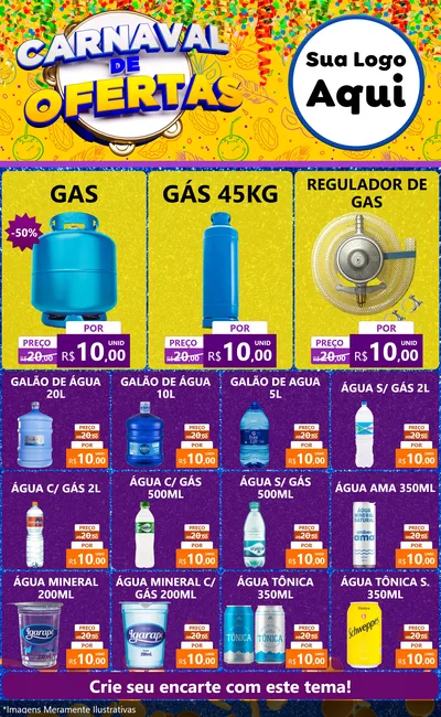 Modelo de Encarte para Encarte Grande com o tema Carnaval de Ofertas para Água e gás