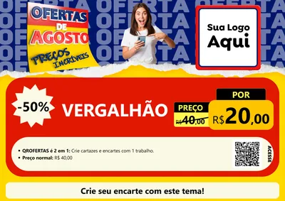 Modelo de Cartaz para Cartaz A4 Horizontal com o tema Ofertas de Agosto - Preços Incríveis para Ferragens