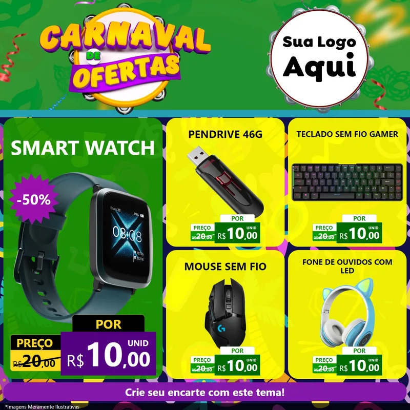Modelo de Rede Social para Feed Facebook com o tema Carnaval de Ofertas para Informática