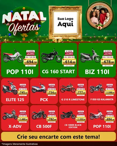 Modelo de Rede Social para Feed Instagram com o tema Natal de Ofertas para Concessionaria de Motos