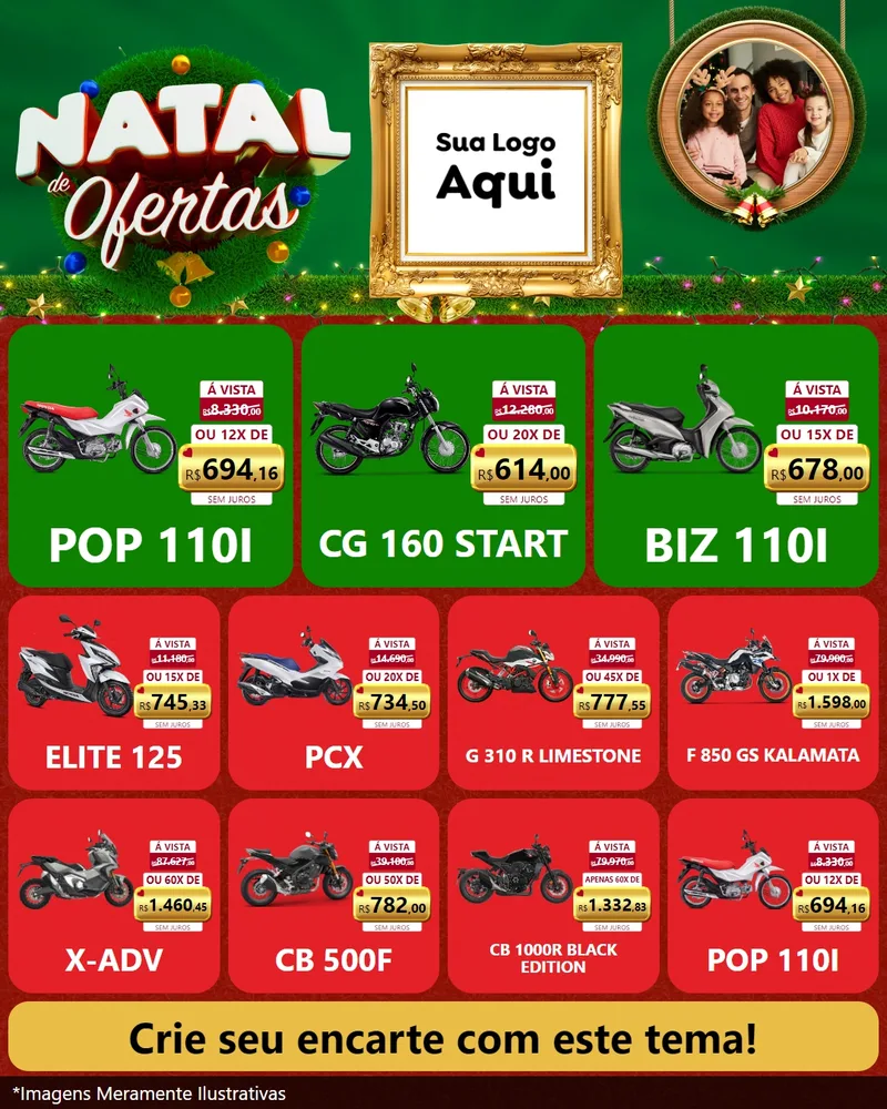Modelo de Rede Social para Feed Instagram com o tema Natal de Ofertas para Concessionaria de Motos