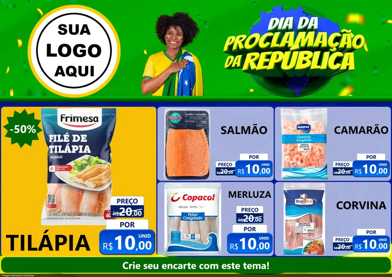 Modelo de Encarte para Encarte A4 Horizontal com o tema Dia Da Proclamação Da República para Peixaria