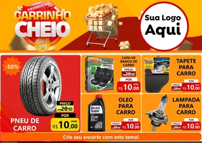 Modelo de Encarte para Encarte A4 Horizontal com o tema Promoção carrinho cheio para Auto peças