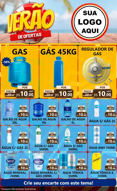Modelo de Encarte para Encarte Grande com o tema Verão de Ofertas para Água e gás