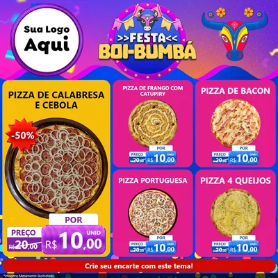 Modelo de Rede Social para Feed Facebook com o tema Festa Boi-Bumbá para Pizzaria