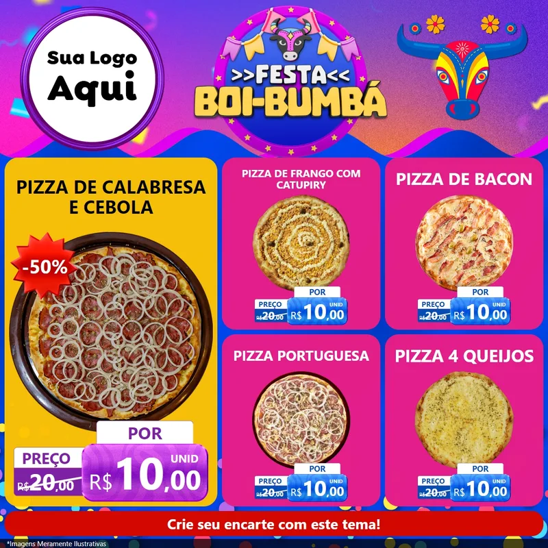 Modelo de Rede Social para Feed Facebook com o tema Festa Boi-Bumbá para Pizzaria