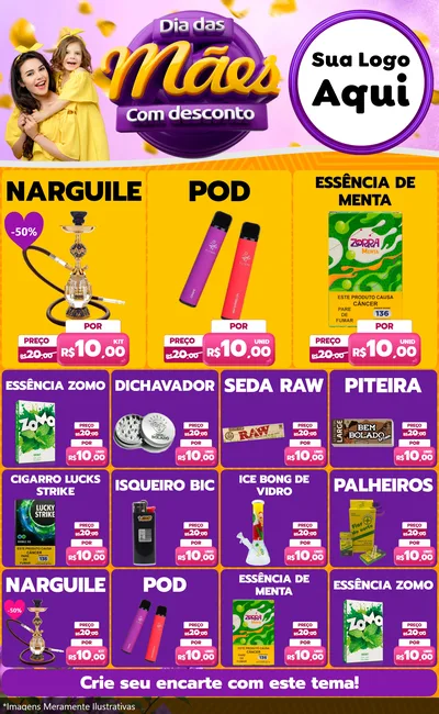 Modelo de Encarte para Encarte Grande com o tema Dia das Mães com Desconto para Tabacaria