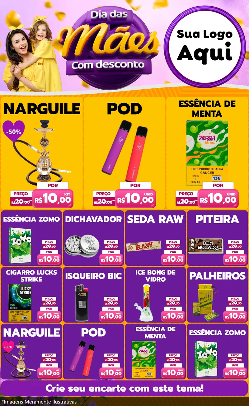 Modelo de Encarte para Encarte Grande com o tema Dia das Mães com Desconto para Tabacaria