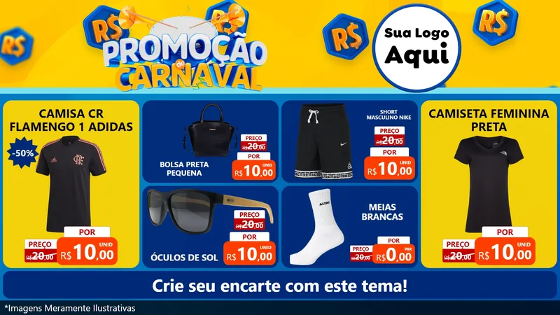 Modelo de TV para TV Horizontal com o tema Promoção de Carnaval para Roupas e acessórios
