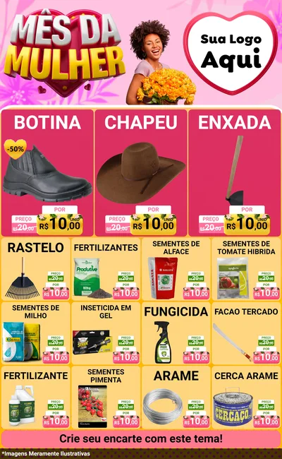Modelo de Encarte para Encarte Grande com o tema Mês da Mulher para Agropecuária