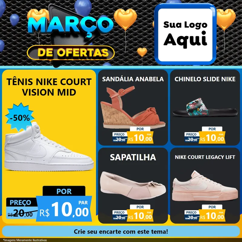 Modelo de Rede Social para Feed Facebook com o tema Março de Ofertas para Calçados