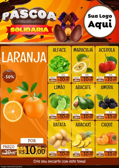Modelo de Encarte para Encarte A4 Vertical com o tema Páscoa Solidária para Hortifrúti