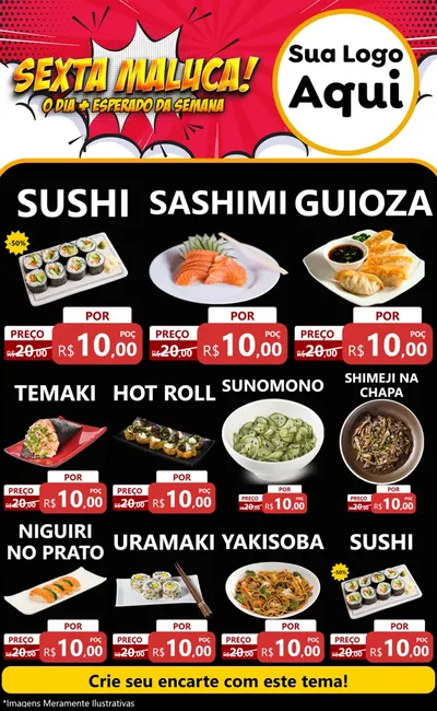 Modelo de Encarte para Encarte Grande com o tema Sexta Maluca! para Comida japonesa