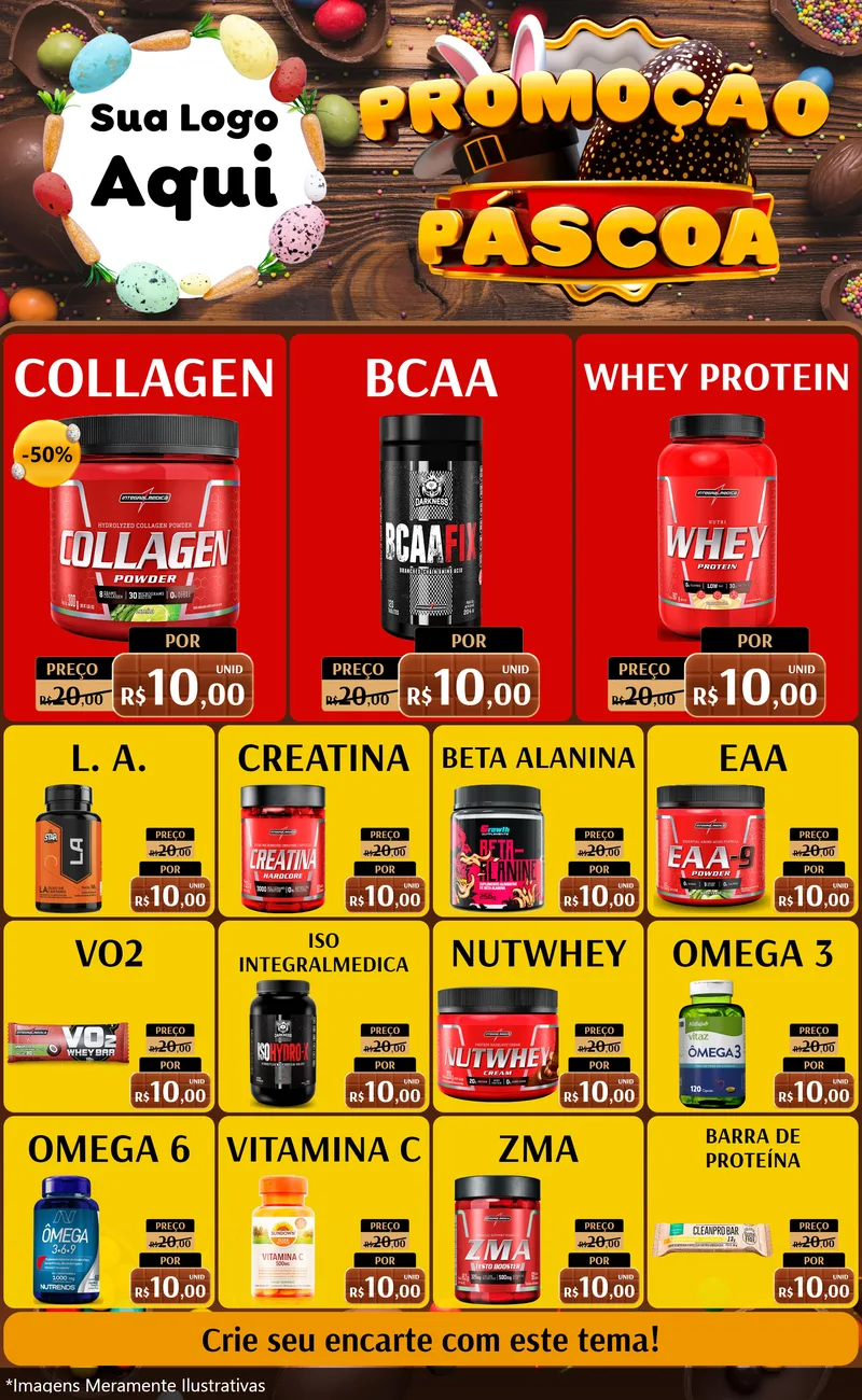 Modelo de Encarte para Encarte Grande com o tema Promoção Páscoa para Suplementos alimentares