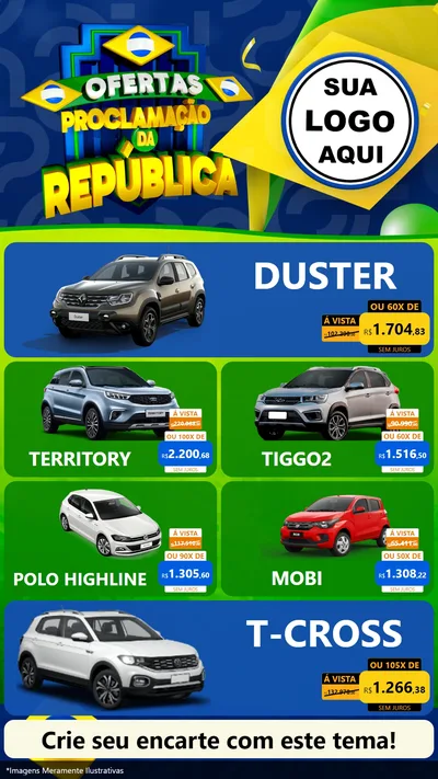 Modelo de TV para TV Vertical com o tema Ofertas Proclamação da República para Concessionaria de Carros