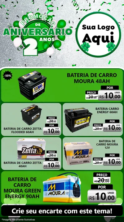 Modelo de TV para TV Vertical com o tema Promoção de Aniversário - 2 Anos para Baterias Elétricas