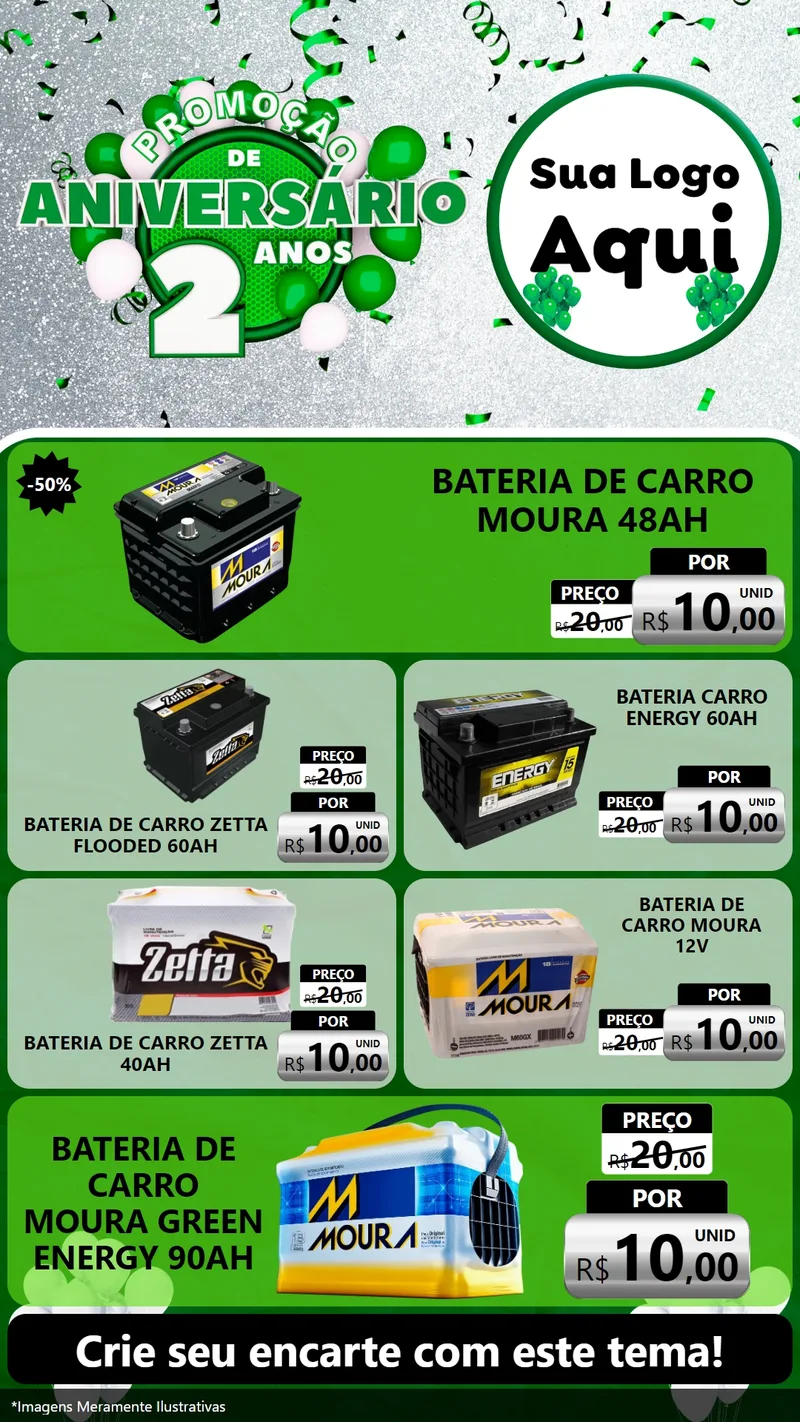 Modelo de TV para TV Vertical com o tema Promoção de Aniversário - 2 Anos para Baterias Elétricas