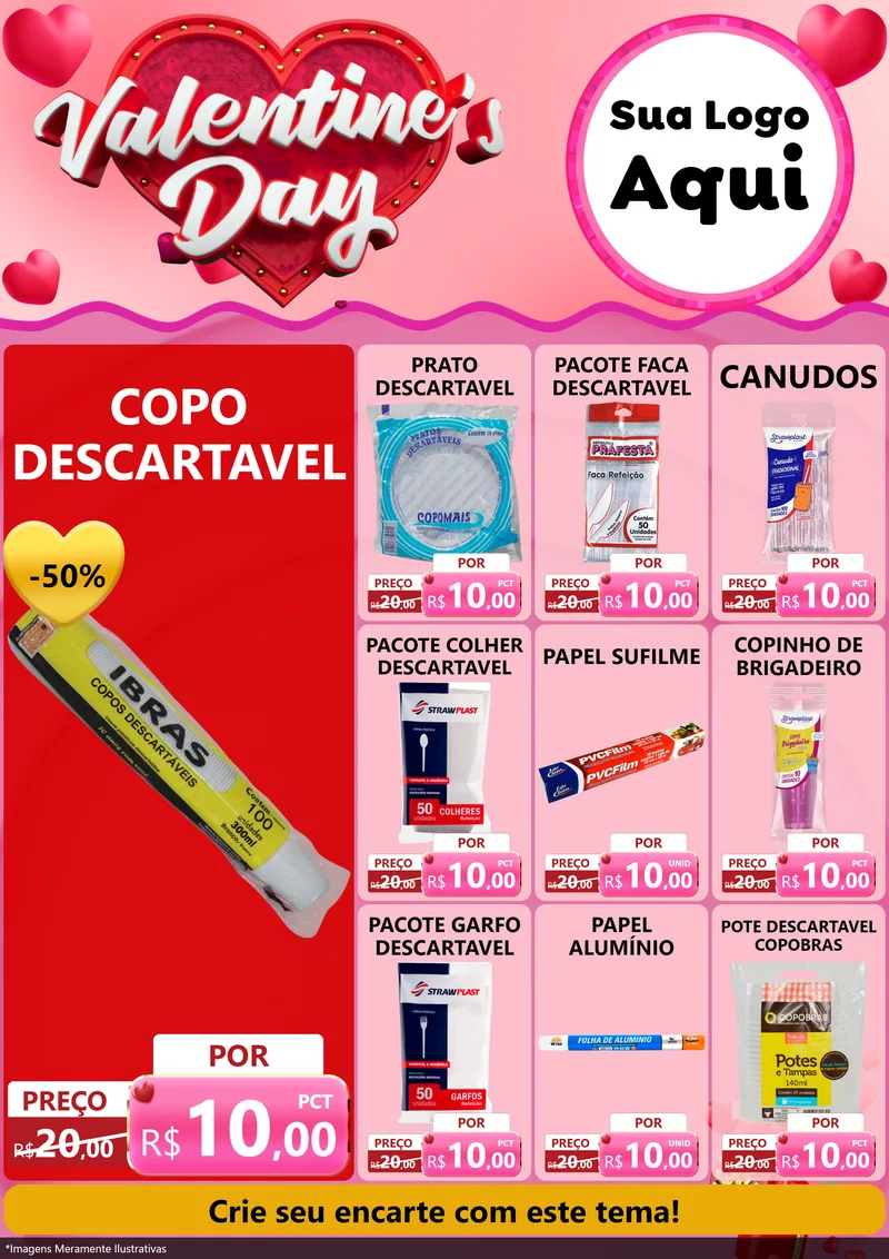Modelo de Encarte para Encarte A4 Vertical com o tema Valentine's Day para Embalagens