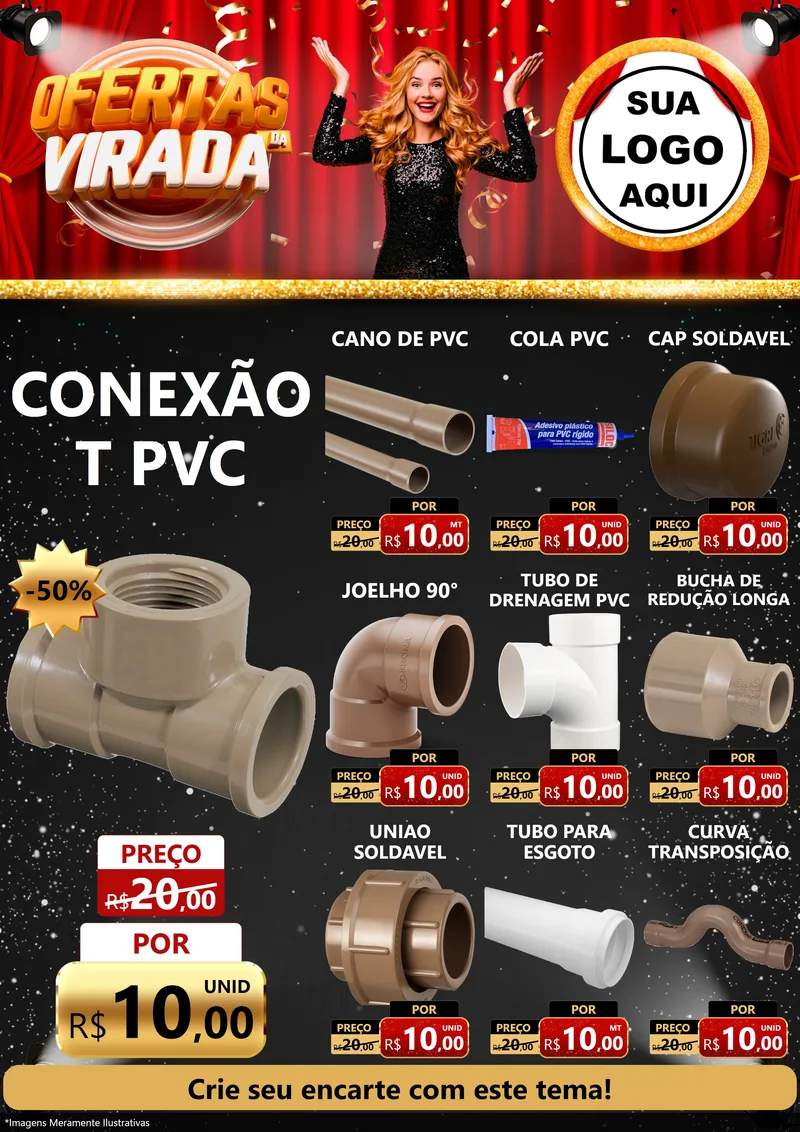 Modelo de Encarte para Encarte A4 Vertical com o tema Ofertas da Virada para Tubos e conexões