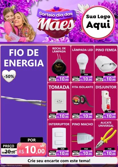 Modelo de Encarte para Encarte A4 Vertical com o tema Sorteio Dia das Mães para Materiais Elétricos