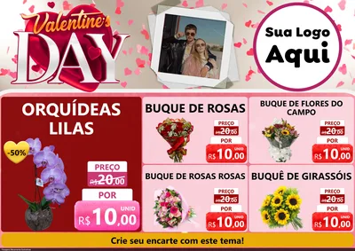 Modelo de Encarte para Encarte A4 Horizontal com o tema Valentine's Day para Floricultura e jardim
