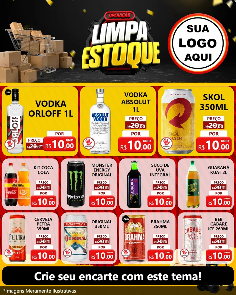 Modelo de Rede Social para Feed Instagram com o tema Operação Limpa Estoque para Distribuidora de bebidas