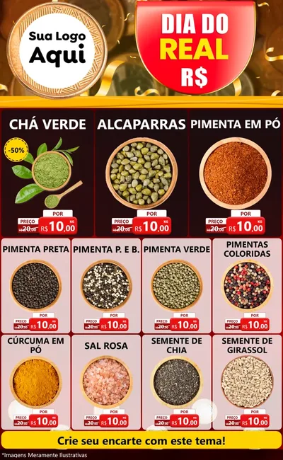 Modelo de Encarte para Encarte Grande com o tema Dia do Real para Produtos Naturais