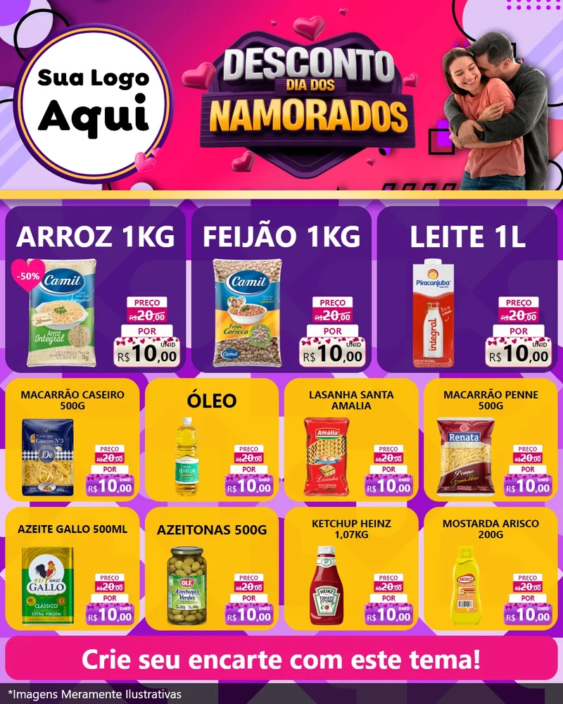 Modelo de Rede Social para Feed Instagram com o tema Desconto Dia dos Namorados para Supermercado