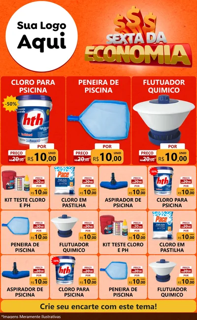 Modelo de Encarte para Encarte Grande com o tema Sexta da Economia para Produtos para Piscina
