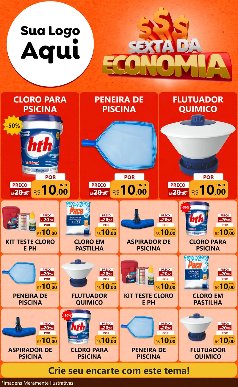 Modelo de Encarte para Encarte Grande com o tema Sexta da Economia para Produtos para Piscina