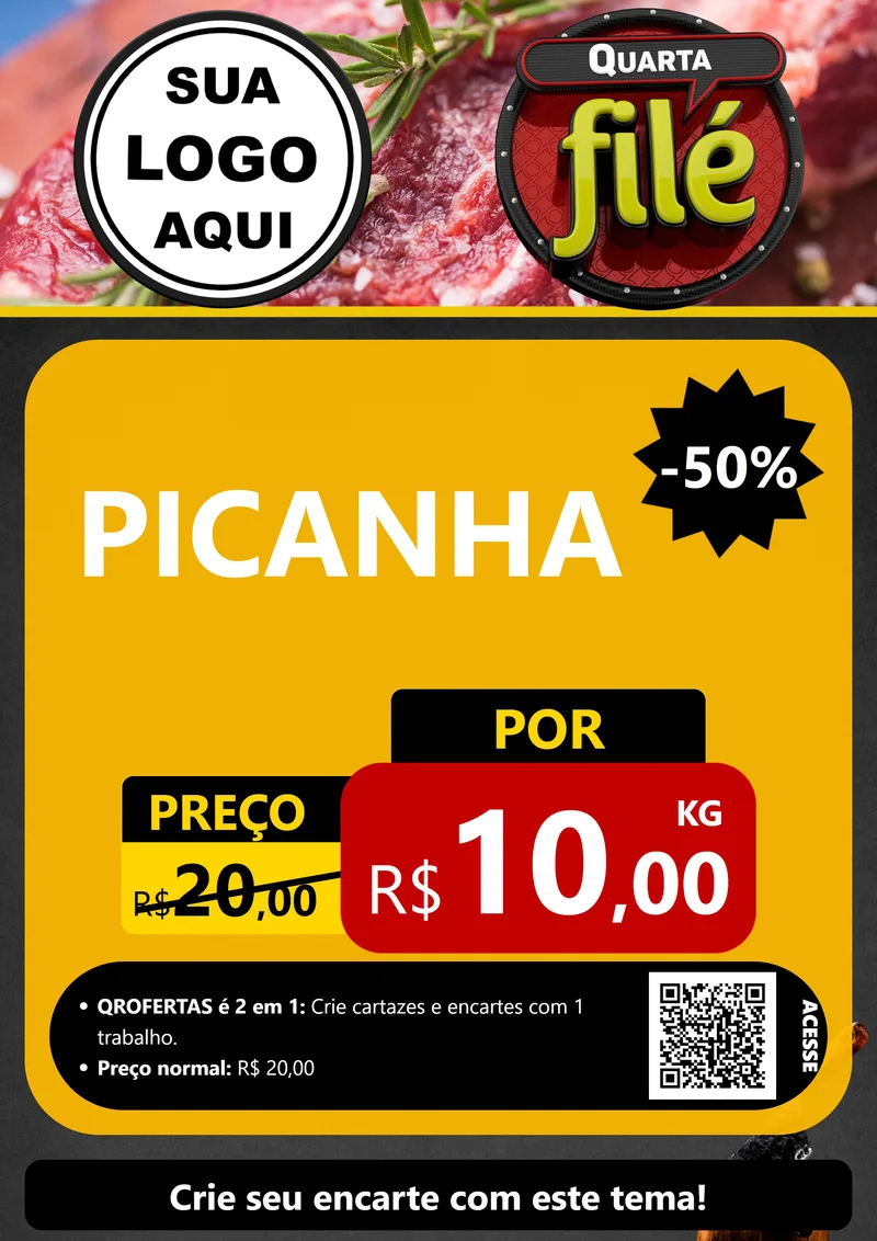 Modelo de Cartaz para Cartaz A4 Vertical com o tema Quarta Filé para Açougue