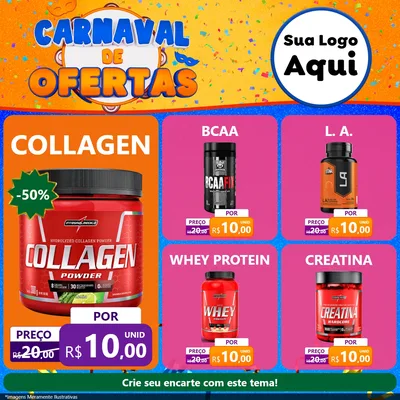 Modelo de Rede Social para Feed Facebook com o tema Carnaval de Ofertas para Suplementos alimentares