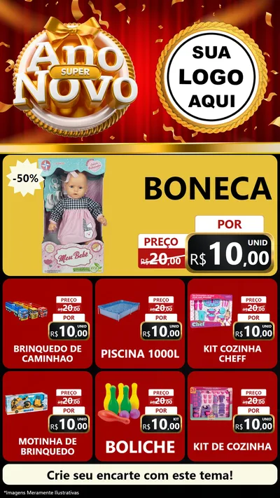 Modelo de Rede Social para Stories com o tema Super Ano Novo para Brinquedos
