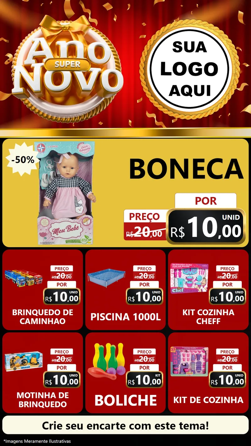 Modelo de Rede Social para Stories com o tema Super Ano Novo para Brinquedos