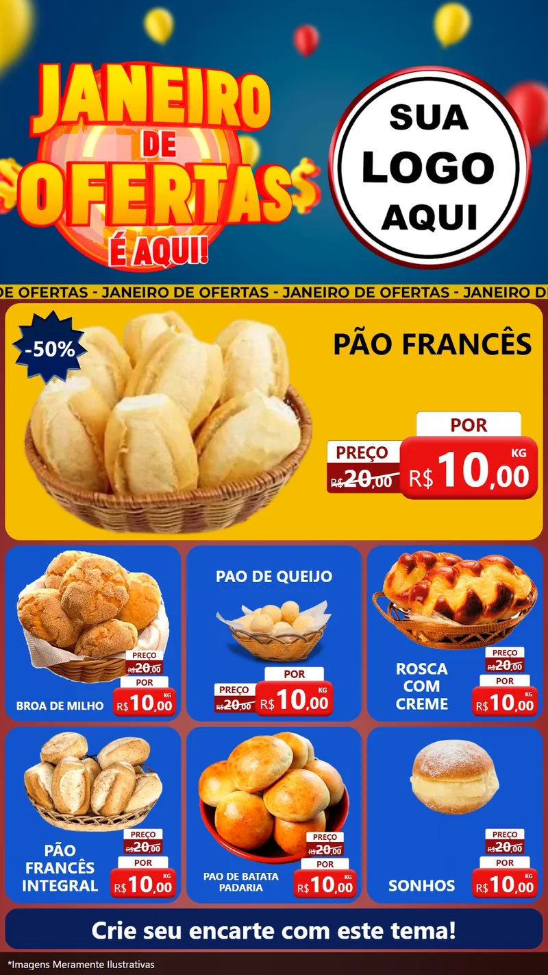 Modelo de Rede Social para Stories com o tema Janeiro de Ofertas É Aqui! para Padaria