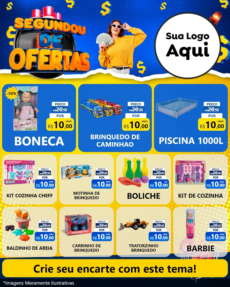 Modelo de Rede Social para Feed Instagram com o tema Segundou de Ofertas para Brinquedos