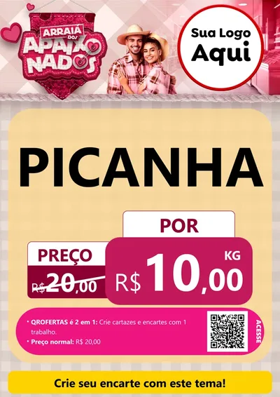 Modelo de Cartaz para Cartaz A4 Vertical com o tema Arraiá dos Apaixonados - Junina para Açougue