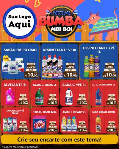 Modelo de Rede Social para Feed Instagram com o tema Festival Bumba Meu Boi para Produtos de Limpeza