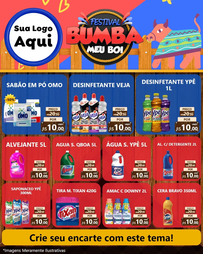 Modelo de Rede Social para Feed Instagram com o tema Festival Bumba Meu Boi para Produtos de Limpeza