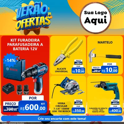 Modelo de Rede Social para Feed Facebook com o tema Verão de Ofertas para Maquinas e Ferramentas
