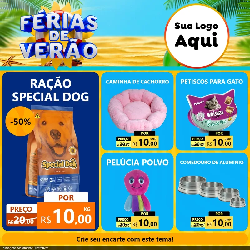 Modelo de Rede Social para Feed Facebook com o tema Férias de Verão para Pet Shop