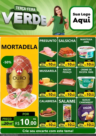 Modelo de Encarte para Encarte A4 Vertical com o tema Terça - Feira Verde para Frios e Laticínios