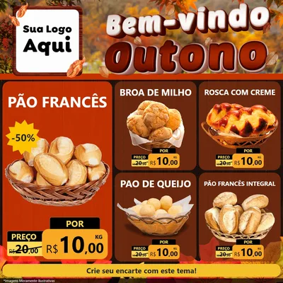 Modelo de Rede Social para Feed Facebook com o tema Bem-vindo Outono para Padaria