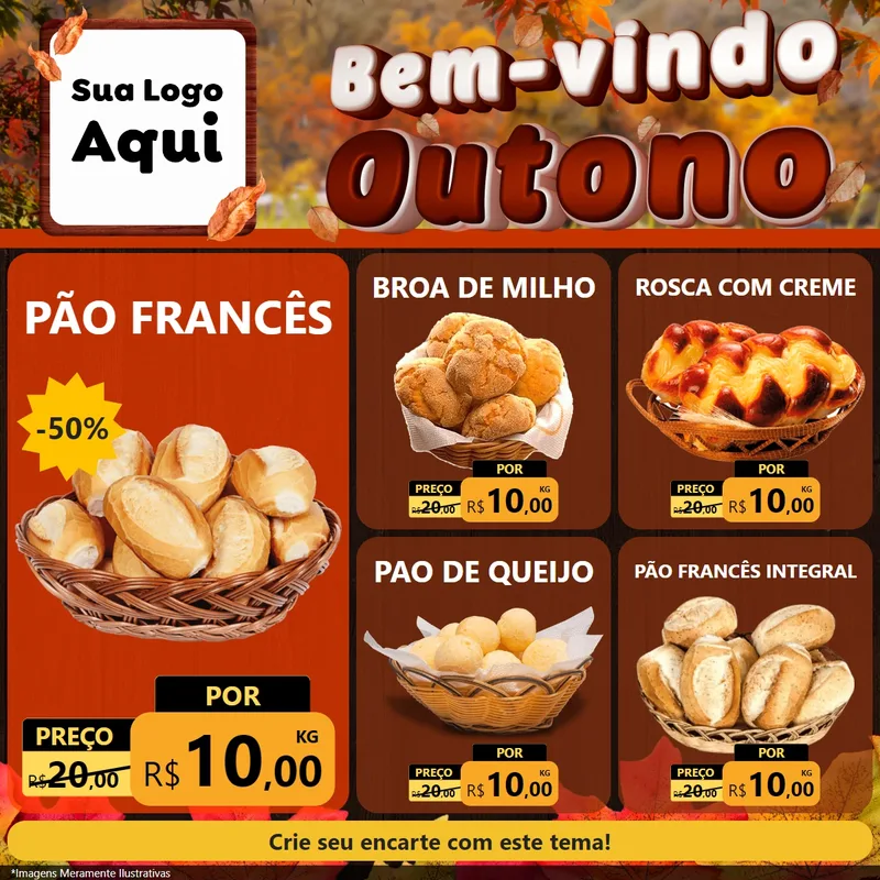 Modelo de Rede Social para Feed Facebook com o tema Bem-vindo Outono para Padaria