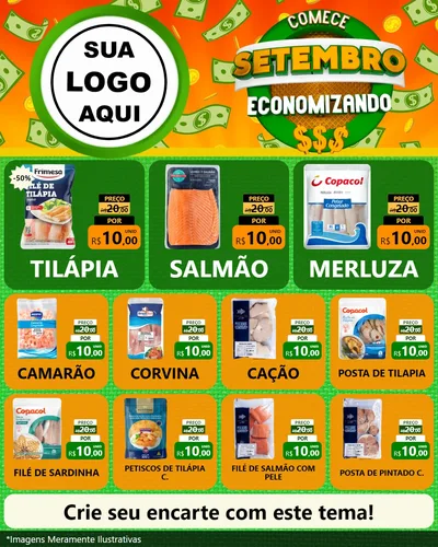 Modelo de Rede Social para Feed Instagram com o tema Comece Setembro Economizando para Peixaria