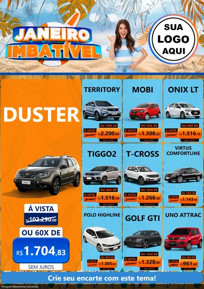 Modelo de Encarte para Encarte A4 Vertical com o tema Janeiro Imbatível para Concessionaria de Carros