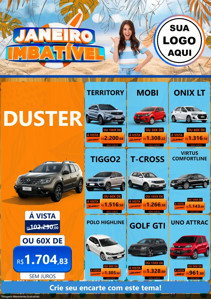 Modelo de Encarte para Encarte A4 Vertical com o tema Janeiro Imbatível para Concessionaria de Carros