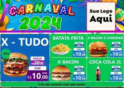 Modelo de Encarte para Encarte A4 Horizontal com o tema Carnaval 2027 para Hamburgueria