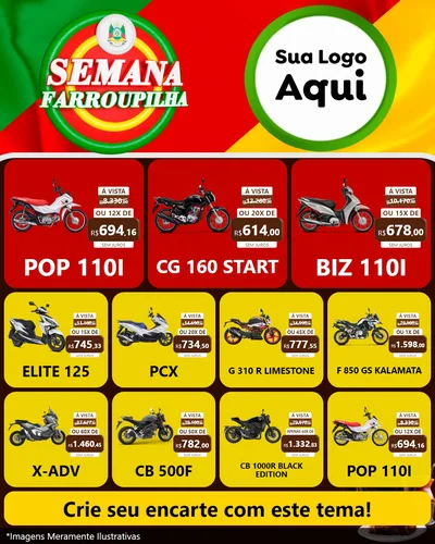 Modelo de Rede Social para Feed Instagram com o tema Semana Farroupilha para Concessionaria de Motos